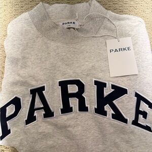 PARKE Women's Heather Gray Mock Neck Sweatshirt with Navy (fits like a M)